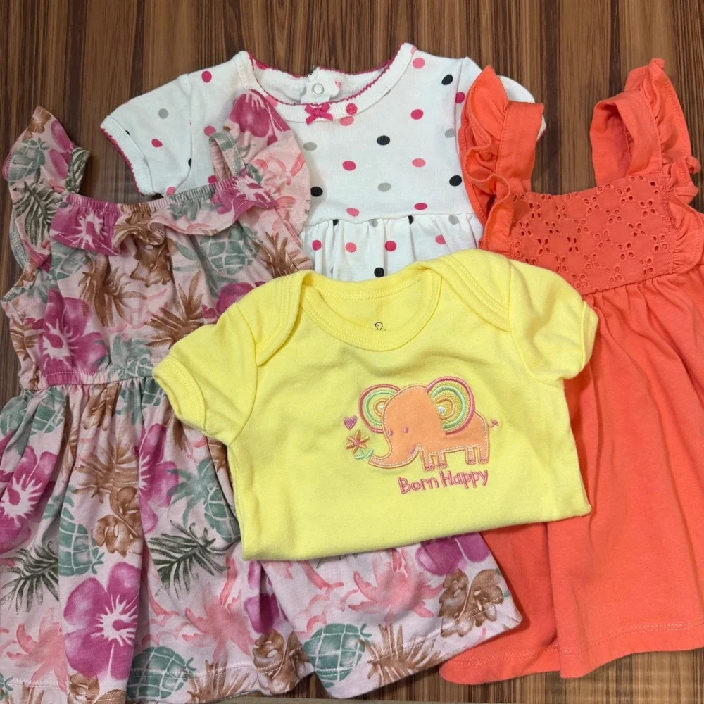 3-6M Baby Girl Bundle Dresses Bodysuit‎ 4 pcs Carters Duck Duck Goose Floral Dot
